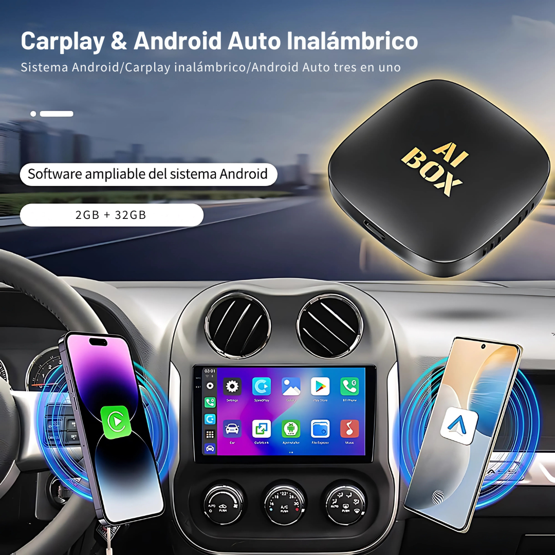 AiBox Pro - 3 en 1 Sistema Android, Carplay & Android Auto Inalámbrico