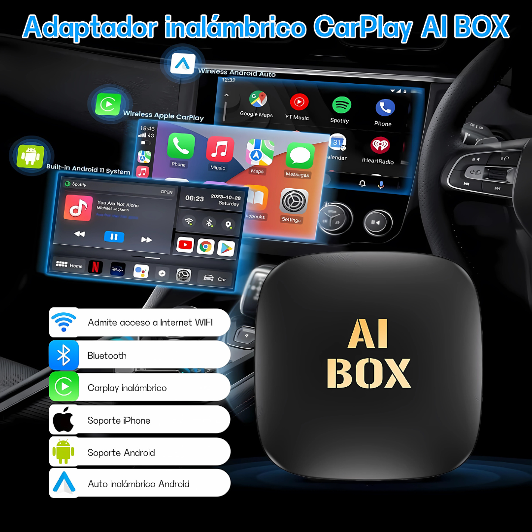 AiBox Pro - 3 en 1 Sistema Android, Carplay & Android Auto Inalámbrico